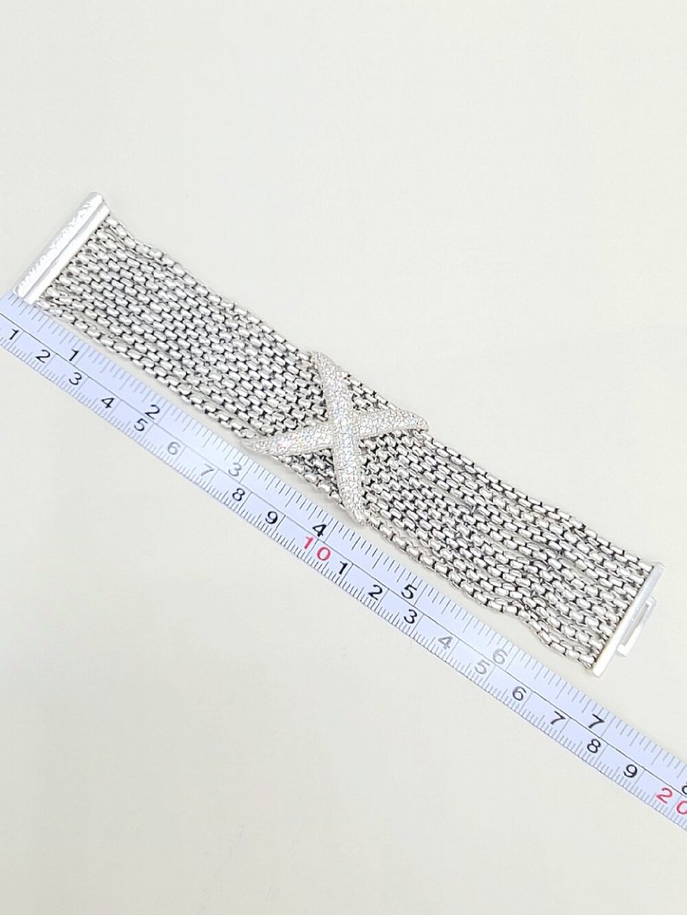 David Yurman Wide Diamond X Pave Box Chain Bracelet - Size Medium - RARE - Picture 13 of 13